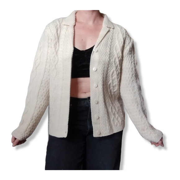 Paul James 100% Wool Aran Cableknit Collared Sweater Made in England - Picture 2 of 10